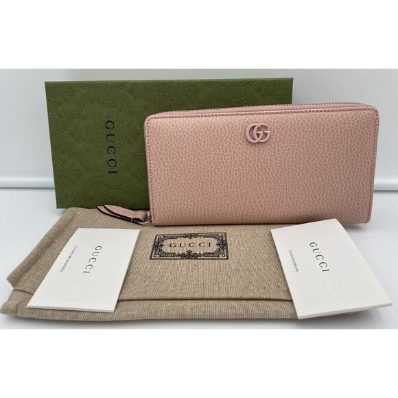 NEW GUCCI GG MARMONT PINK ZIP AROUND LEATHER WALLET BOX AUTHENTIC! - Picture 2 of 12